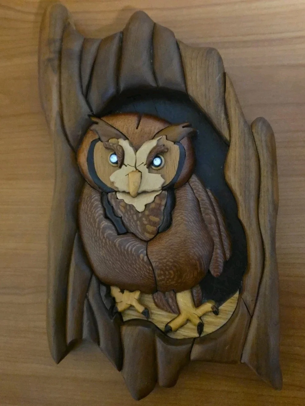 Screech Owl Intarsia Woodwork Wood Wall Art Home Decor Plaque Lodge